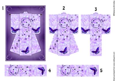 A6 Butterfly Moon Kimono Card in Purple Decoupage