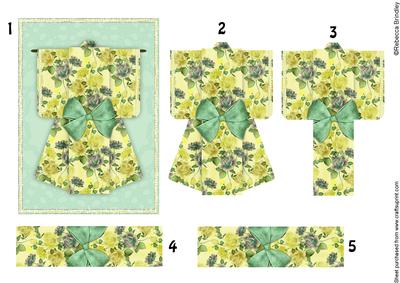 A6 Summer Floral Kimono Card in Green Decoupage