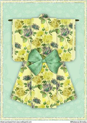 A4 Summer Floral Kimono Card in Green
