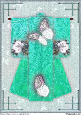 A4 Beautiful Butterfly Kimono Card in Green