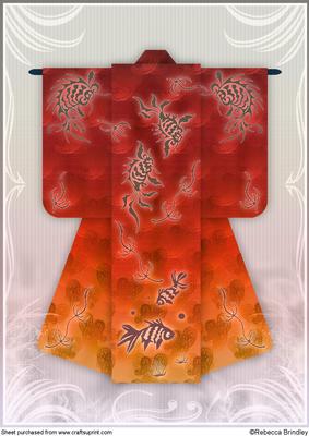 A4 Sealife Kimono Card in Red
