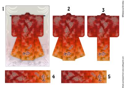 A6 Sealife Kimono Card in Red Decoupage