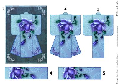 A6 Rose Delight Kimono Card in Blue Decoupage