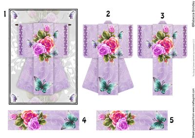 A6 Fantasy Rose Kimono Card in Purple Decoupage