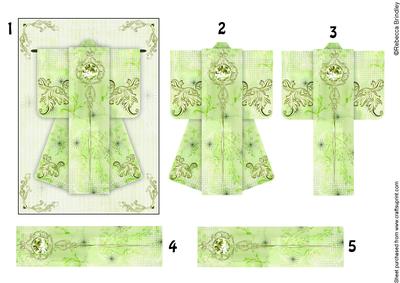 A6 Diamond Flourish Kimono Card in Green Decoupage