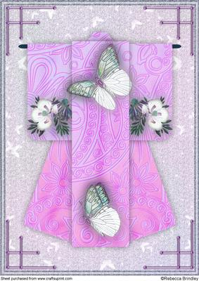 A4 Beautiful Butterfly Kimono Card in Pink