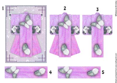 A6 Beautiful Butterfly Kimono Card in Pink Decoupage