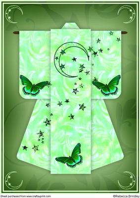 A4 Butterfly Moon Kimono Card in Green