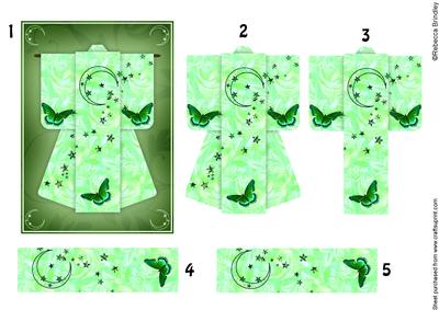 A6 Butterfly Moon Kimono Card in Green Decoupage