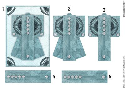 A6 Sheer Elegance Kimono Card in Blue Decoupage