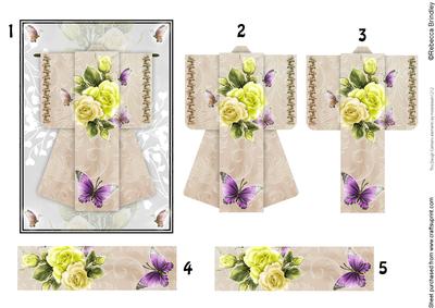 A6 Fantasy Rose Kimono Card in Cream Decoupage