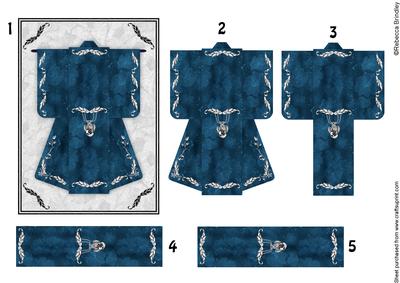A6 Little Gem Kimono Card in Blue Decoupage
