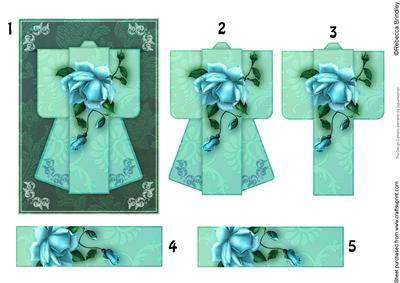 A6 Rose Delight Kimono Card in Green Decoupage