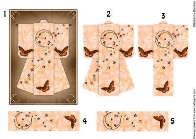 A6 Butterfly Moon Kimono Card in Orange Decoupage
