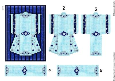A6 Pearl Passion Kimono Card in Blue Decoupage
