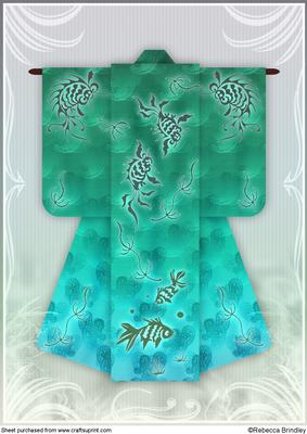 A4 Sealife Kimono Card in Green Mint