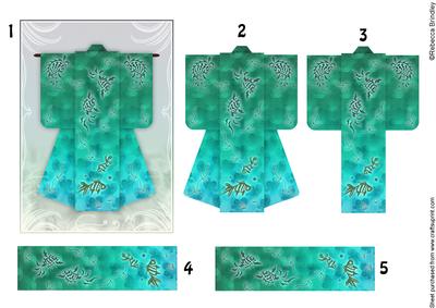 A6 Sealife Kimono Card in Green Mint Decoupage