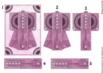A6 Sheer Elegance Kimono Card in Pink Decoupage