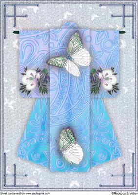 A4 Beautiful Butterfly Kimono Card in Blue