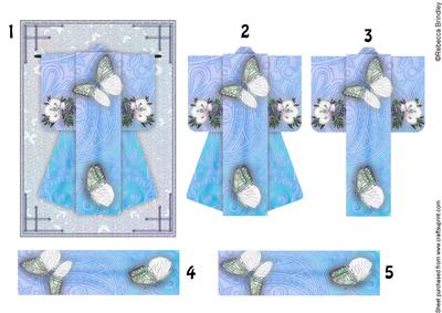 A6 Beautiful Butterfly Kimono Card in Blue Decoupage