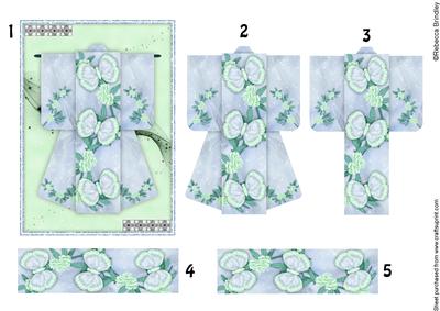 A6 Flutterby Fantasy Kimono Card in Green Decoupage