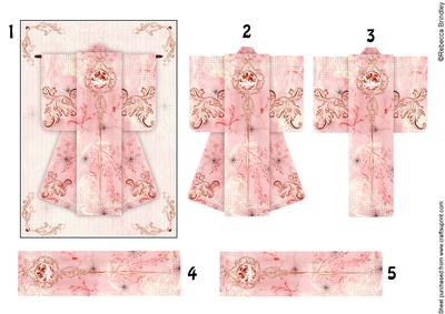 A6 Diamond Flourish Kimono Card in Pink Decoupage
