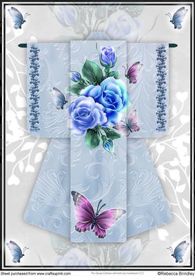 A4 Fantasy Rose Kimono Card in Blue