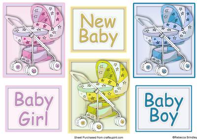 Baby Buggie Girl, Boy and New Baby Toppers