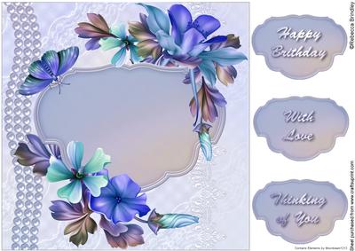 Summer Cobalt Bouquet Pansies 8x8 Card Front