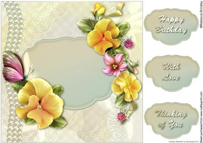 Pretty Yellow Pansies 8x8 Card Front