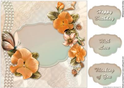 Pretty Orange Pansies 8x8 Card Front