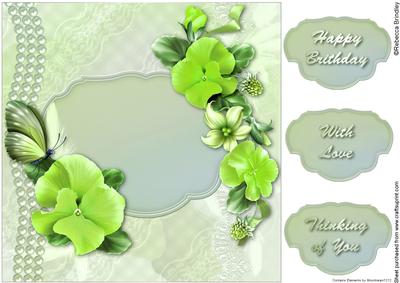 Pretty Green Pansies 8x8 Card Front