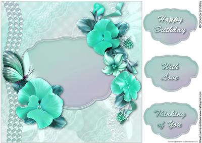 Pretty Turquoise Pansies 8x8 Card Front
