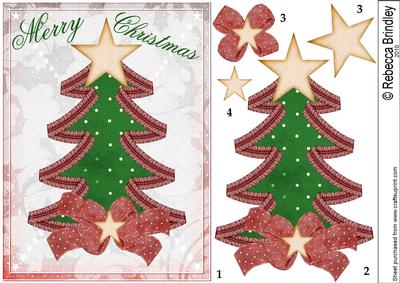 Merry Christmas Tree Decoupage in Red and Green