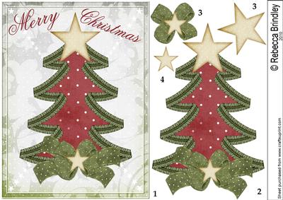 Merry Christmas Tree Decoupage in Green and Red
