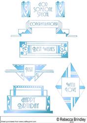Art Deco Greeting Plates in Blue