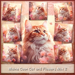 Maine Coon Cat and Flowers Mix 2