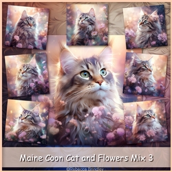 Maine Coon Cat and Flowers Mix 3