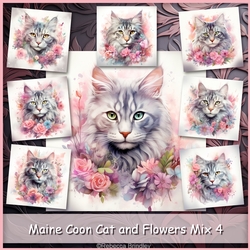 Maine Coon Cat and Flowers Mix 4