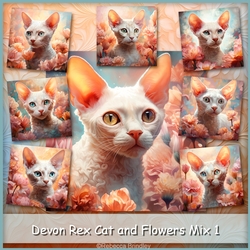 Devon Rex Cat and Flowers Mix 1