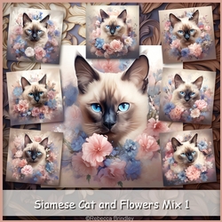 Siamese Cat and Flowers Mix 1