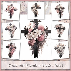Cross with Florals in Black - Mix 1