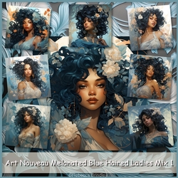 Art Nouveau Melanated Blue Haired Ladies Mix 1