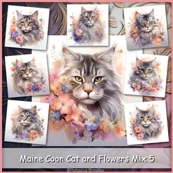 Maine Coon Cat and Flowers Mix 5