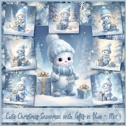 Cute Christmas Snowman with Gifts in Blue - Mix 1