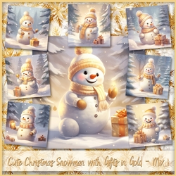 Cute Christmas Snowman with Gifts in Gold - Mix 1