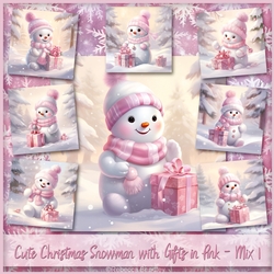 Cute Christmas Snowman with Gifts in Pink - Mix 1
