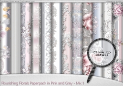 Flourishing Florals Paperpack in Pink and Grey - Mix 1