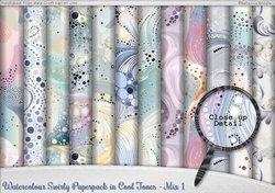 Watercolour Swirly Paperpack in Cool Tones - Mix 1