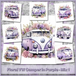 Floral VW Camper In Purple - Mix 1